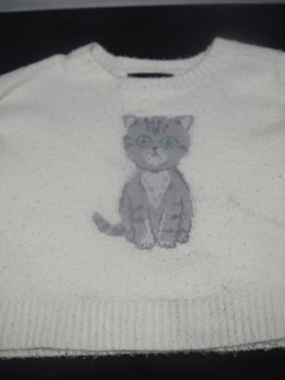 Weekend Academy Girls Cream Cropped Knit Kitten Sweater Size XS
